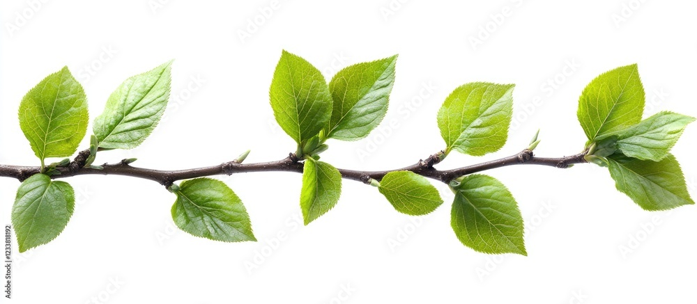 Poster Green leaves on a branch isolated on white background with Copy Space for text insertion