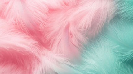A top view of soft pink and green cotton candy colors in long, fluffy feathers creating an abstract motion background with a textured pattern.