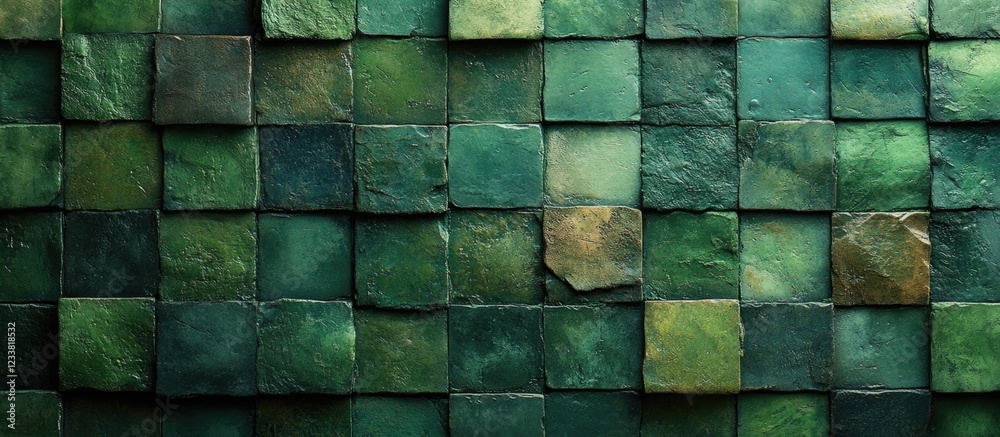 Poster Green Slate Stone Wall Texture with Various Shades and Patterns Ideal for Background Use Copy Space