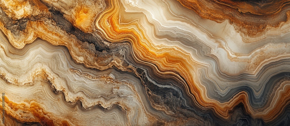 Poster abstract geological background with layered patterns in warm tones of orange, brown, and gray copy s