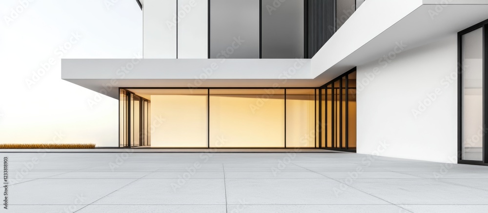 Aufkleber modern architectural facade with large glass windows and concrete elements showcasing minimalist des