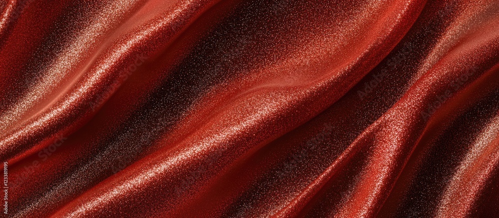 Poster textured red fabric background with wavy draping and copy space for design elements