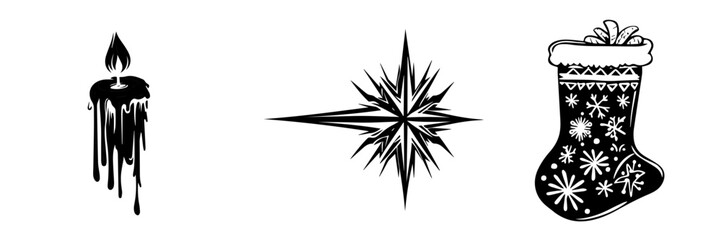Set of Star Illustrations, Different Star Shapes, Black and White Vector Graphics, Celestial Bodies, Design Elements, Isolated on White Background