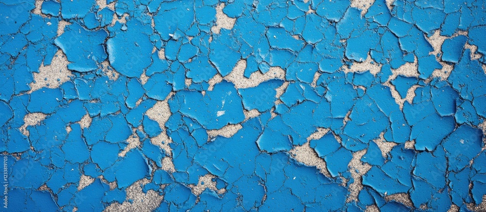 Aufkleber Blue textured background with peeling paint showing cracks and layers of color on a wall Copy Space