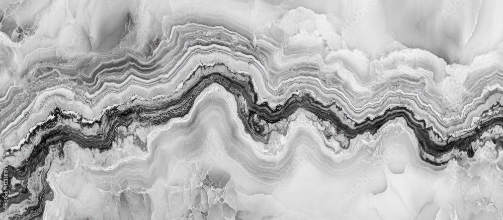 Poster Black and white abstract marble texture with wavy patterns and layers suitable for backgrounds and design elements Copy Space