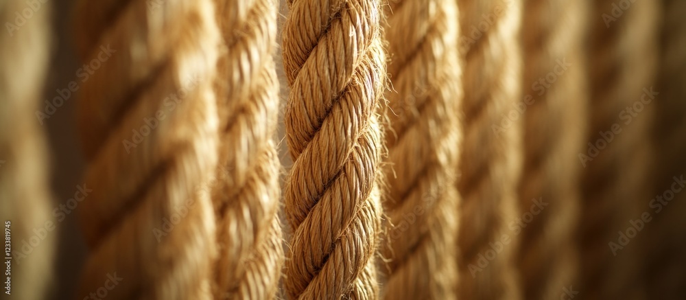 Poster Close-up of textured natural rope fibers with soft lighting and depth of field Copy Space