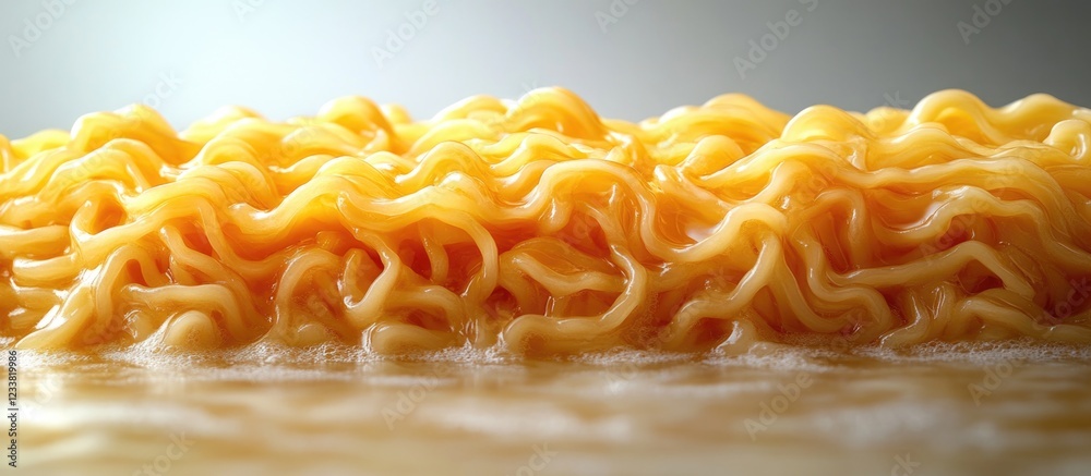 Poster Close-up view of cooked instant noodles with steam rising and soft lighting background Copy Space