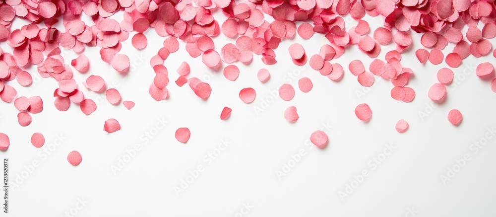 Aufkleber pink petal confetti scattered on a white background with copy space for text placement