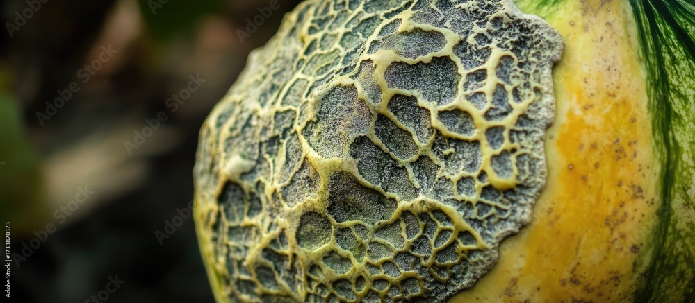 Poster Close-up of a textured vegetable skin showing intricate patterns and details with a blurred background and Copy Space available