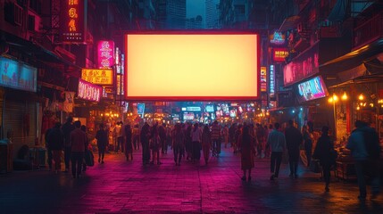 Neon Nightscape: Vibrant City Street at Night