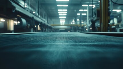 Fototapeta premium Industrial Conveyor Belt in Factory with Background Machinery