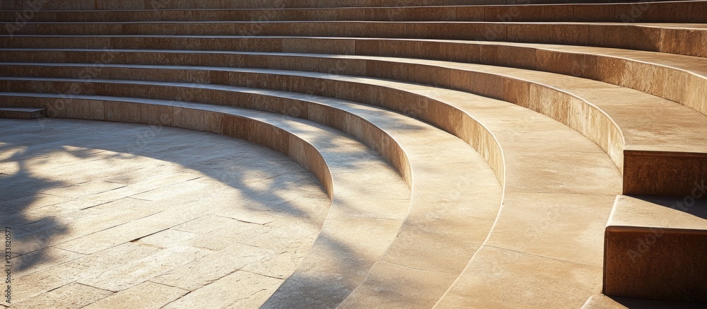 Aufkleber Curved stone steps with warm lighting and shadows creating a geometric pattern Copy Space