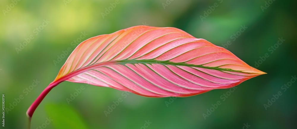 Poster Close-up of a colorful leaf with intricate veining and a blurred green background, featuring Copy Space for text placement.