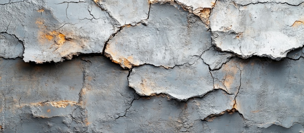 Poster textured cracked gray wall with peeling paint and rust streaks suitable for backgrounds and design e