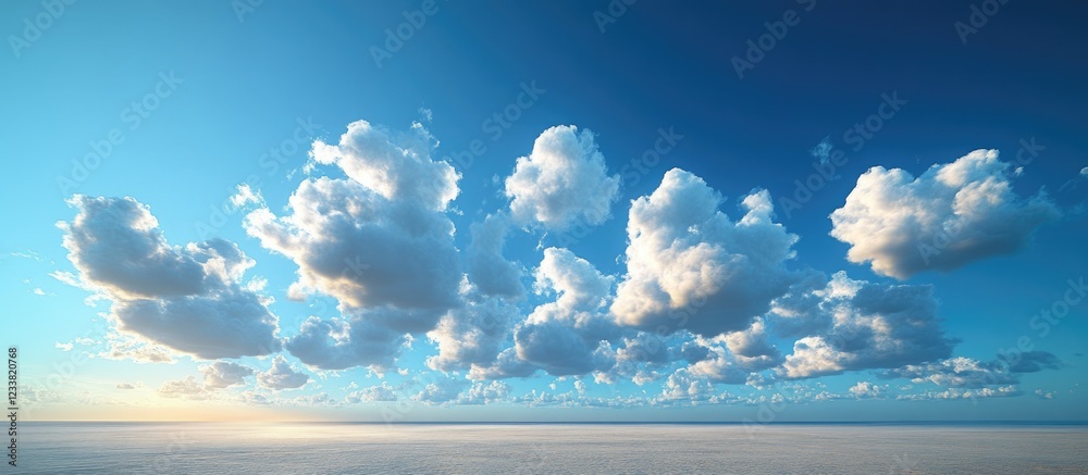 Poster clouds in a blue sky during daylight with a clear horizon and expansive view copy space