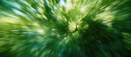 Abstract motion blur of green foliage with a dynamic and vibrant appearance, showcasing light and shadow interplay, Copy Space.
