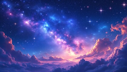 Obraz premium Celestial Dreamscape: A Vision of Starry Nights and Dreamlike Clouds