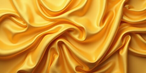 Fototapeta premium Golden yellow satin fabric in close-up: Smooth, glossy texture reveals intricate layered design, with the vibrant top layer exuding luxury and depth. 