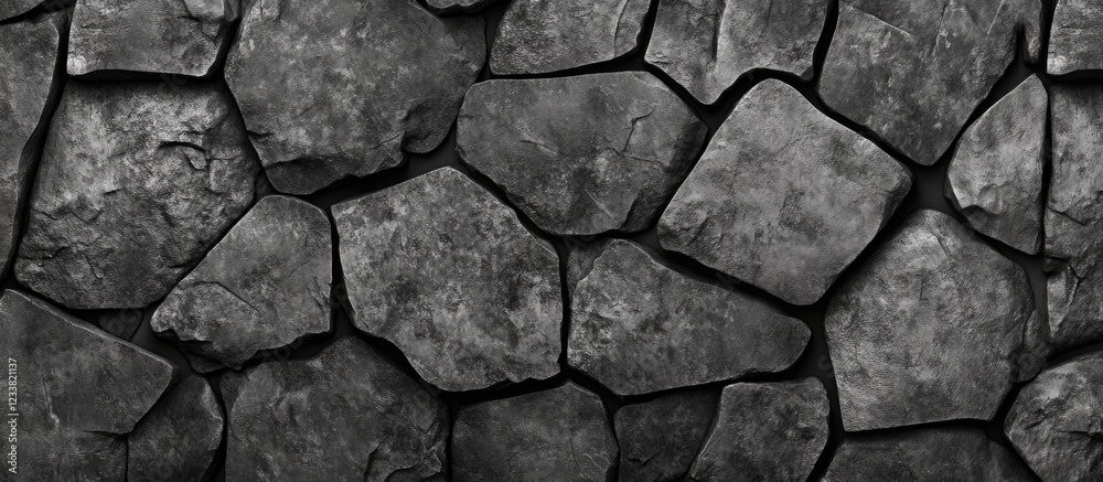 Poster Textured dark stone wall with irregular shapes and aged appearance ideal for backgrounds Copy Space