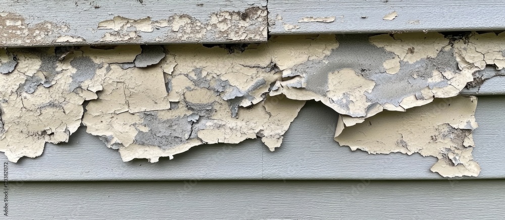 Aufkleber Peeling paint on a weathered exterior wall with textured surface and visible layers of deterioration Copy Space