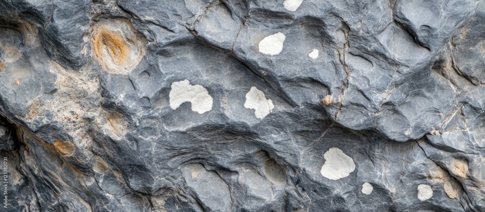 Poster close-up of weathered rock surface with smooth areas and textures, natural pattern, suitable for bac