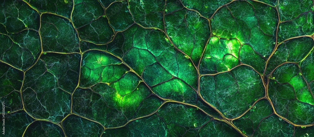 Aufkleber Green abstract background with intricate organic patterns and textures featuring glowing elements and copy space.