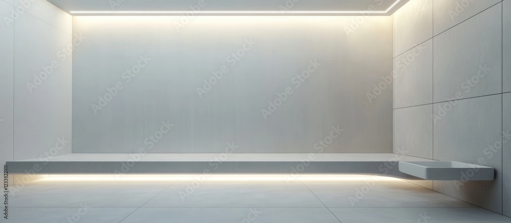 Poster minimalist interior room with empty wall and led lighting featuring blank space for text or design e