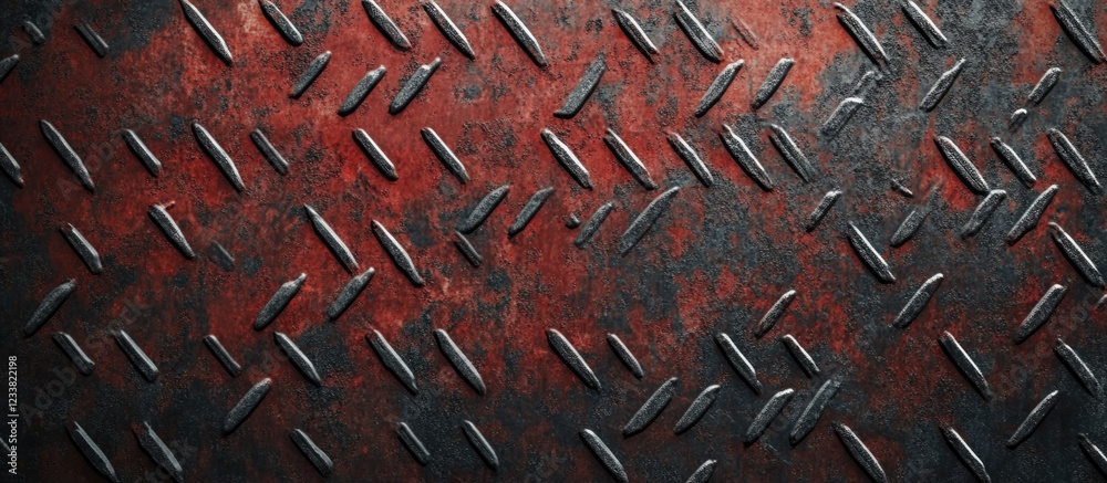 Fototapete Metal texture background with diamond pattern and red tones featuring Copy Space for text placement.