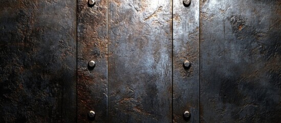 Fototapeta premium Metal surface with textured panels and bolts for industrial background Copy Space