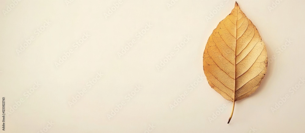 Leinwandbilder aged dry leaf on a light background with ample copy space for text placement