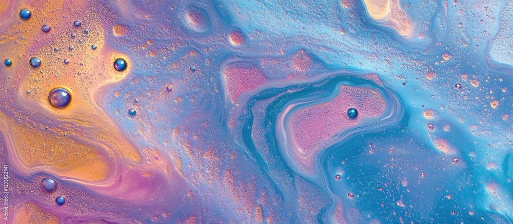 Aufkleber Abstract colorful paint texture with iridescent drops and fluid patterns creating a vibrant and dynamic background Copy Space