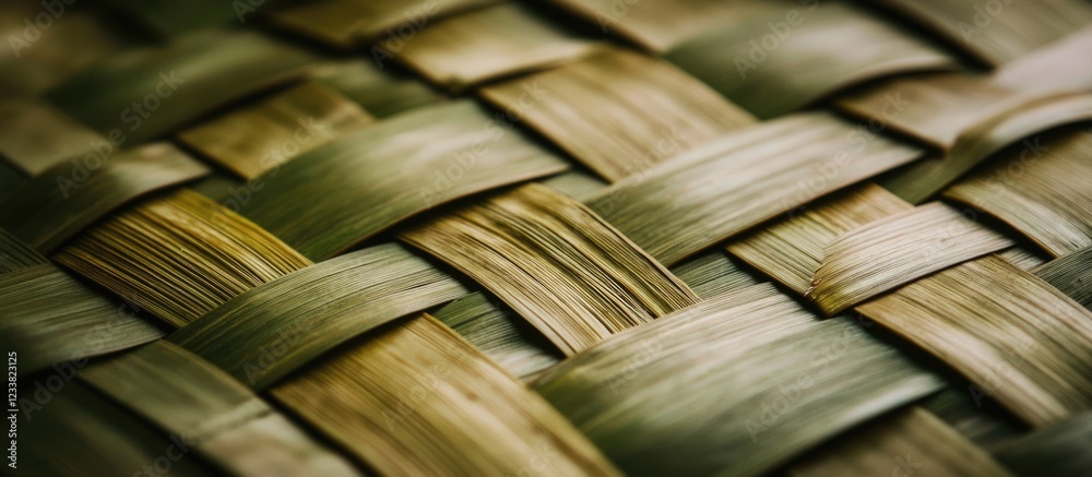 Poster Detailed close-up of woven natural fibers showcasing texture and pattern with soft lighting and Copy Space for text placement.