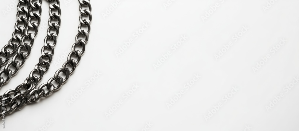 Poster black metal chain links on white background with copy space for text insertion