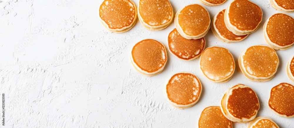Aufkleber Pancakes arranged on a white background with ample Copy Space for text placement