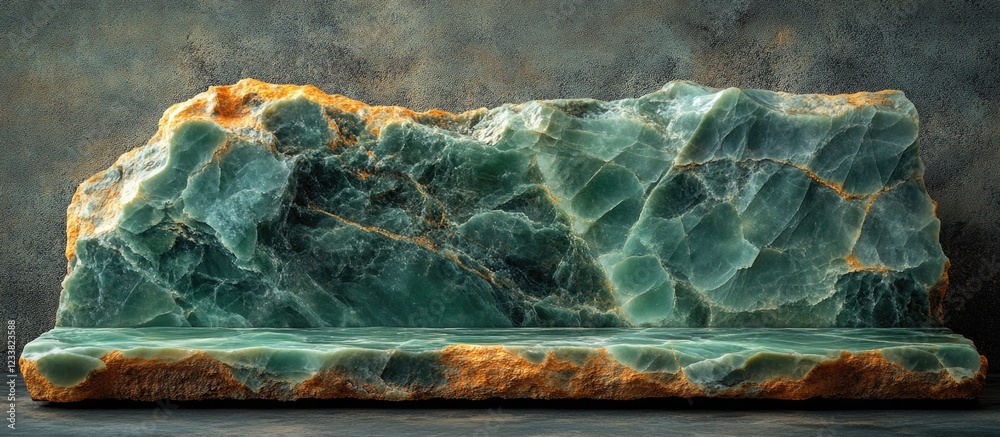 Poster translucent green onyx stone slab with unique patterns and textures, showcasing natural geological f