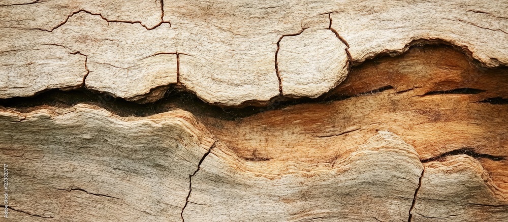Aufkleber cracked textured surface of weathered wood with visible grain patterns and natural color variations 