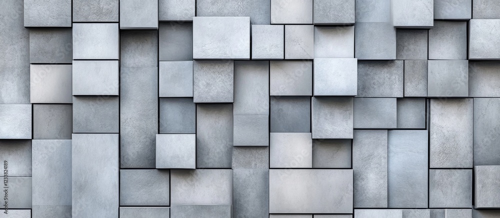 Leinwandbilder Abstract textured concrete wall with a geometric pattern of rectangular blocks in various shades of gray and copy space for text placement
