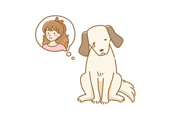 飼い主を想って涙を流している悲しい表情の耳の垂れた犬のイラスト
