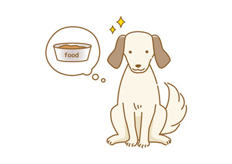 ごはんを期待して待つ耳の垂れた犬のイラスト