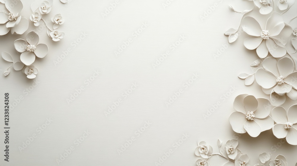 Aufkleber white paper flowers arranged on a light background with ample copy space for text insertion