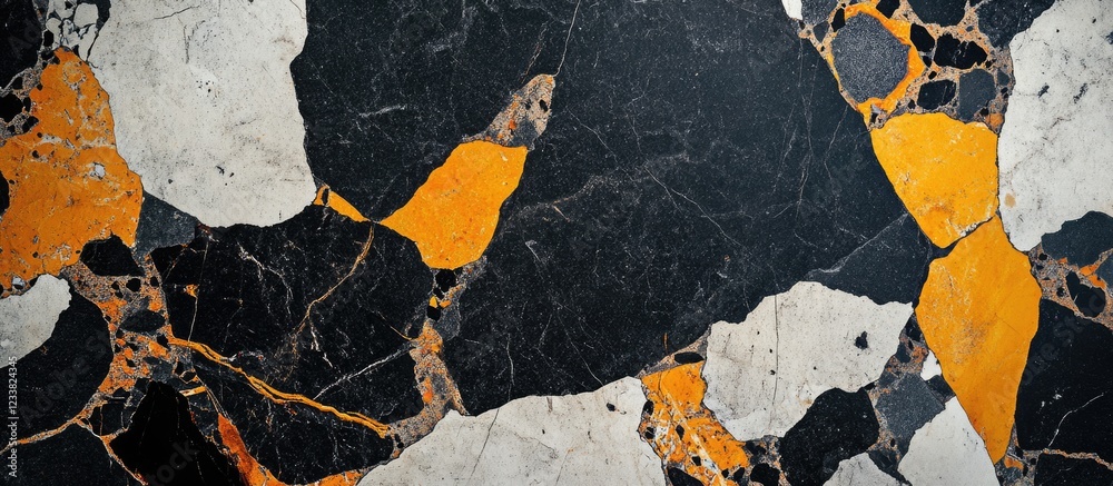 Poster colorful abstract marble texture with black, white, orange, and gray patterns suitable for backgroun