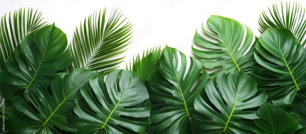Aufkleber tropical palm leaves arrangement with white background and copy space for text placement