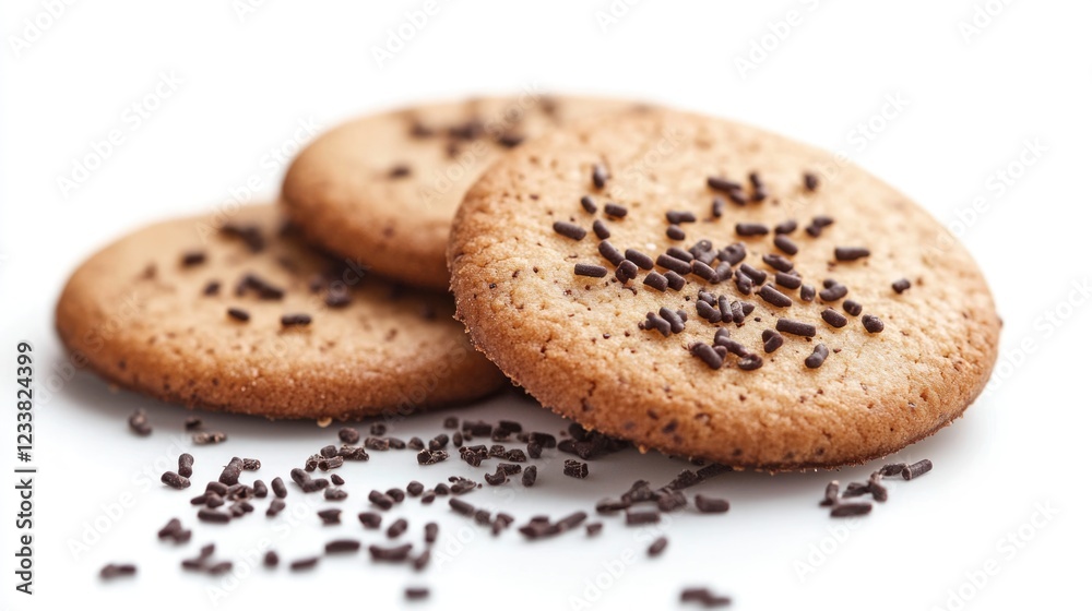 Poster cookies with chocolate sprinkles on a white background with copy space for text placement