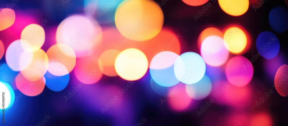 Poster Colorful abstract bokeh lights background with vibrant hues and copy space for text placement