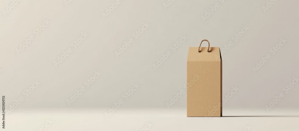 Poster Minimalist brown paper package on a neutral background with copy space for text or branding