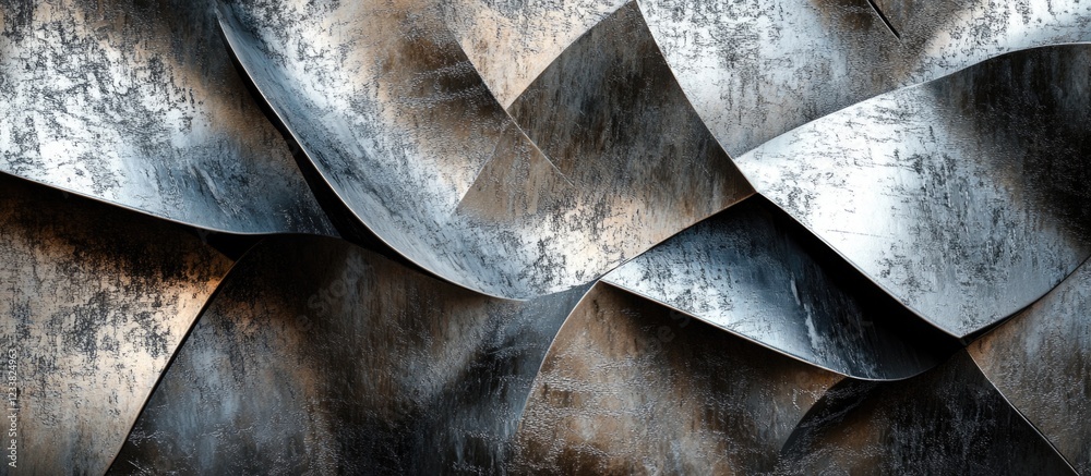 Aufkleber Abstract metal texture with curved surfaces and varied reflections ideal for backgrounds or design projects Copy Space