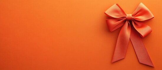 Orange background with a large decorative bow in contrasting tones of orange, suited for gift wrapping and celebration themes Copy Space