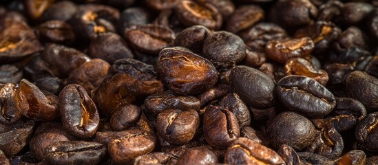 Fototapeta premium Close-up of roasted coffee beans with texture and detail