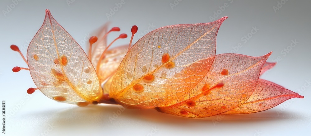Poster translucent orange and white flower sculpture with delicate petals and intricate details against a n