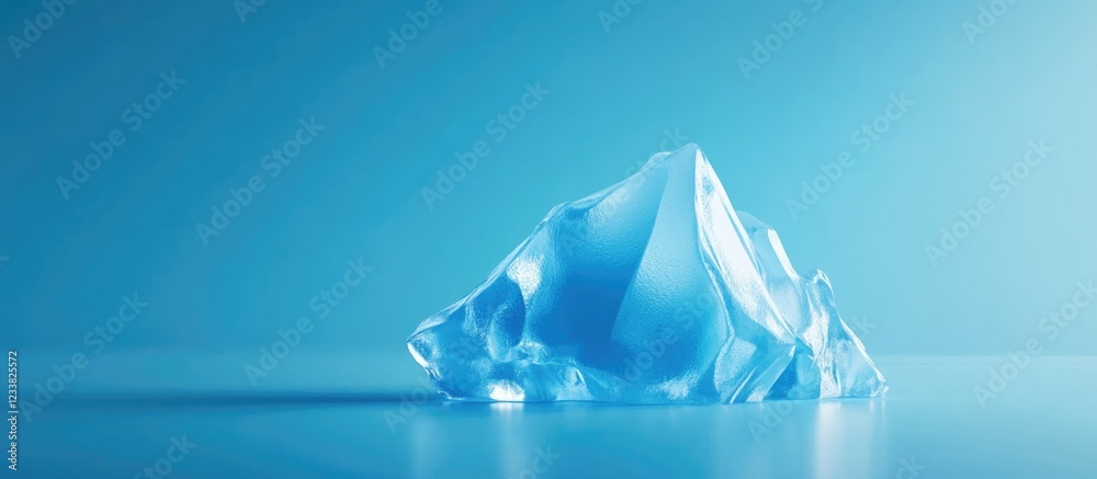 Aufkleber transparent ice block on a smooth blue surface with gradient lighting copy space